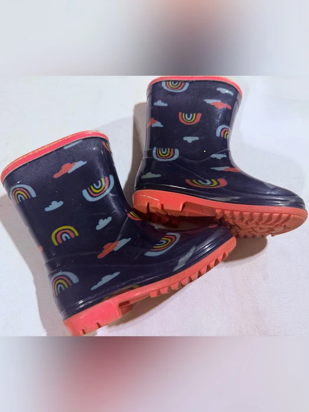Carter's Navy Rain Boots with Rainbow & Orange Accents